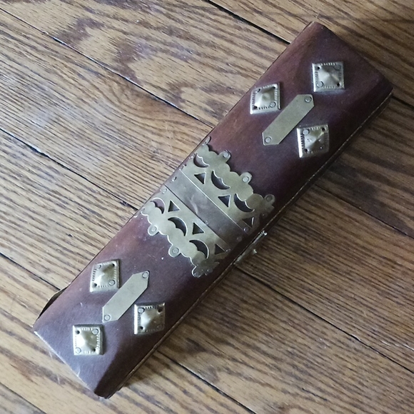 COFFIN Brass Wooden Trinket Hinged Incense Box Vintage Apothecary Style - Picture 2 of 11